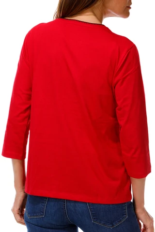 Thumbnail 2: Coral Bay Women's 3/4 Sleeve Embroidered Split Neck Tee 