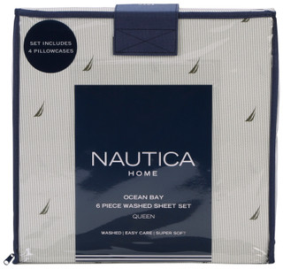 Thumbnail 1: Nautica Queen 6 Pc Ocean Bay Striped Sheet Set 