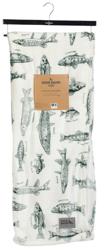 Thumbnail 1: Eddie Bauer 60x70 Fish Print Decorative Plush Throw Blanket 