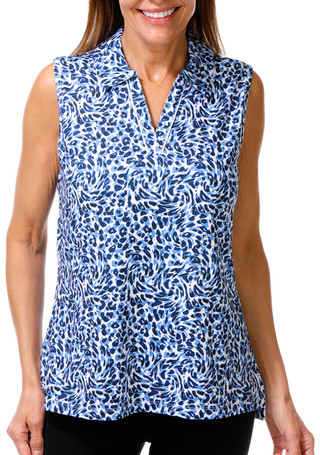 Thumbnail 1: Coral Bay Golf Women's Sleeveless Cheetah Print Split Neck Top 