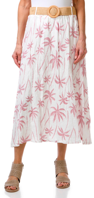 Thumbnail 1: Cece Women's Palm Tree Print Midi Skirt with Raffia Belt  