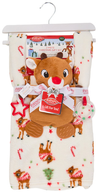 Thumbnail 1: Rudolph The Red Nosed Reindeer Baby 2-Piece Christmas Blanket Gift Set 
