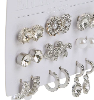 Thumbnail 2: Ellen Tracy 9-Pair Earring Set With Pearls, Stones & Hoops 