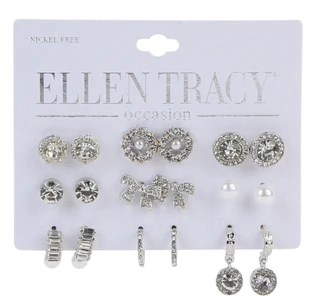Thumbnail 1: Ellen Tracy 9-Pair Earring Set With Pearls, Stones & Hoops 