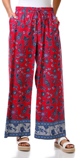Thumbnail 1: Karen Kane Women's Boho Floral Print Drawstring Wide Leg Pants  