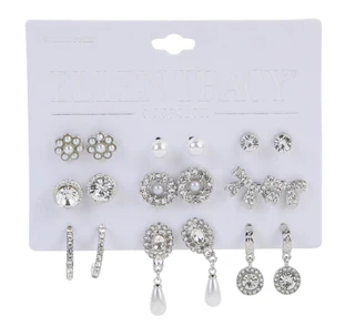 Thumbnail 1: Ellen Tracy 9 Pk Mixed Stud & Hoop Earring Set 