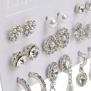 Thumbnail 2: Ellen Tracy 9 Pk Mixed Stud & Hoop Earring Set 