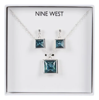 Thumbnail 1: NINE WEST Square Crystal Necklace & Earring Set 