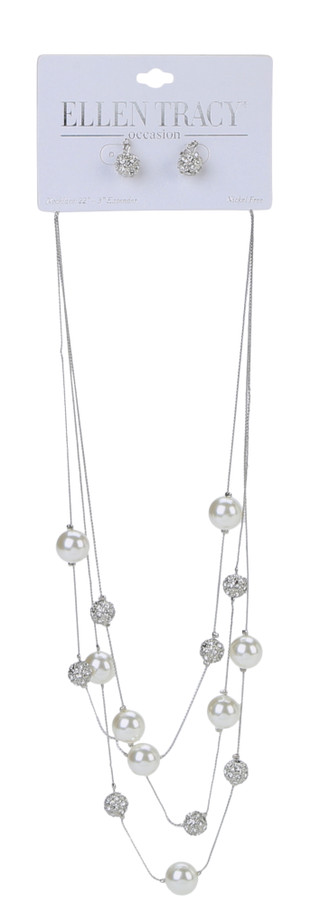 Thumbnail 1: Ellen Tracy Layered Necklace & Earring Set with Pearls 