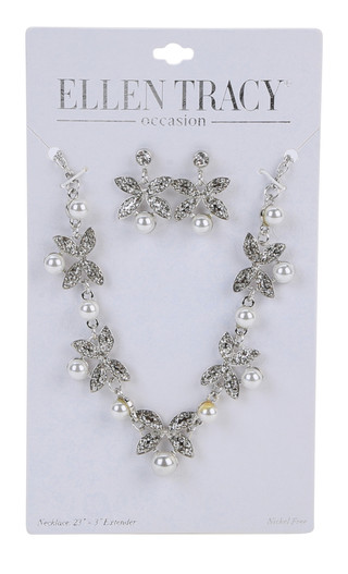 Thumbnail 1: Ellen Tracy Pearl and Stone Necklace and Earring Set 