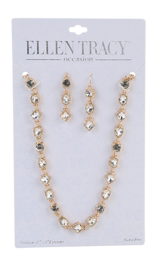 Thumbnail 1: Ellen Tracy Necklace and Drop Earring Set With Stones 