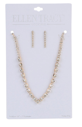 Thumbnail 1: Ellen Tracy Rhinestone Chain Necklace and Earring Set 