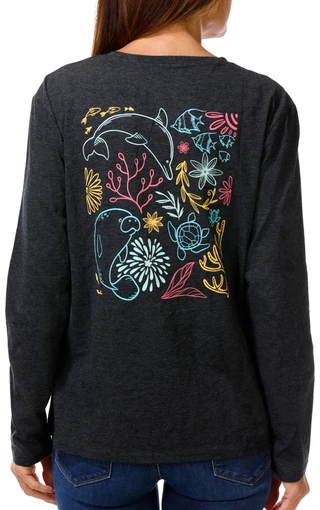 Thumbnail 1: REEL LEGENDS Women's Long Sleeve Playful Sealife Tee 