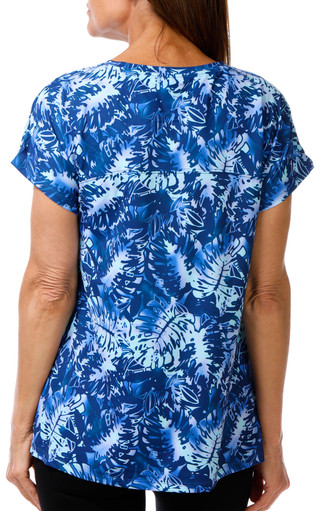Thumbnail 2: Brisas Women's Short Sleeve Tropical Palm Print Top 