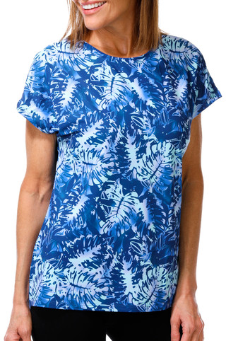 Thumbnail 1: Brisas Women's Short Sleeve Tropical Palm Print Top 