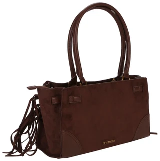Thumbnail 2: Steve Madden Espresso Belted Fringe Shoulder Bag with Belt Detail 