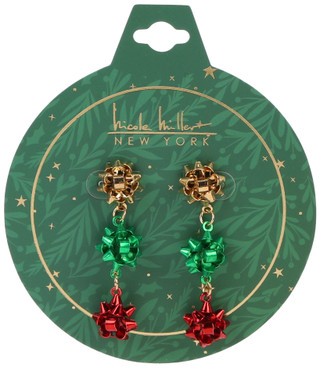 Thumbnail 1: Nicole Miller Christmas Bow Linear Drop Earrings 