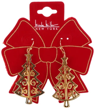 Thumbnail 1: Nicole Miller Christmas Tree Filigree Drop Earrings 