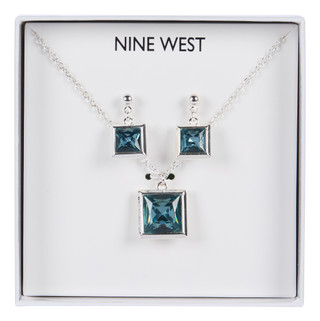 Thumbnail 1: NINE WEST Square Crystal Necklace & Earring Set 