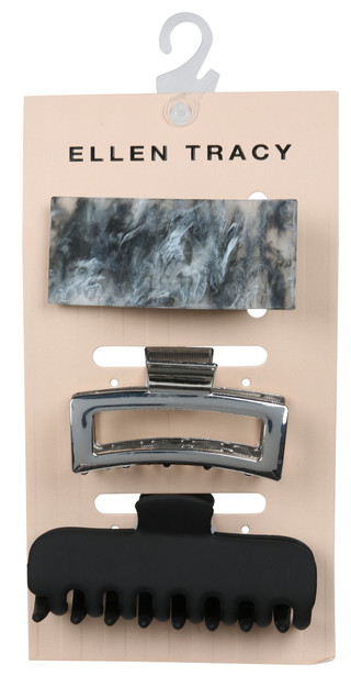 Thumbnail 1: Ellen Tracy 3-Piece Mixed Rectangle Hair Clip Set 
