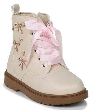 Thumbnail 1: Bebe Girls Zip Up Combat Boots with Charm Embellishments 