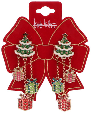 Thumbnail 1: Nicole Miller Christmas Tree Gift Drop Earrings 