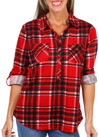 Thumbnail 1: Anneliese Women's Roll-Tab Half Placket Knit Top 