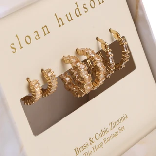 Thumbnail 2: Sloan Hudson Cubic Zirconia Trio Hoop Earrings Set 