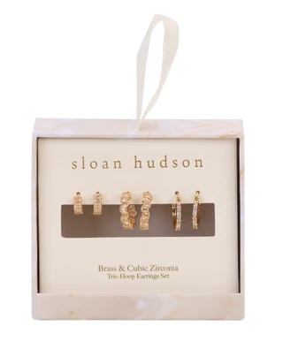 Thumbnail 1: Sloan Hudson Cubic Zirconia Trio Hoop Earrings Set 