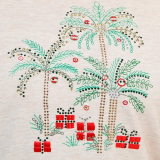 Thumbnail 4: Coral Bay Women's Petite Long Sleeve Christmas Palm Top 