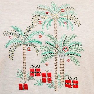 Thumbnail 7: Coral Bay Women's Petite Long Sleeve Christmas Palm Top 