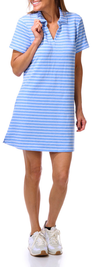Thumbnail 1: REEL LEGENDS Women's Petite Striped Split Neck T-Shirt Dress 