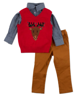 Thumbnail 1: Andy & Evan Toddler Boys' 3-Piece Reindeer Vest Set 