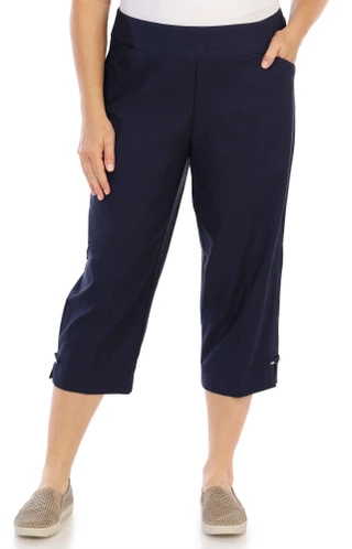 Thumbnail 1: Coral Bay Women's Plus Stretch Waist Gold Crest Hem Capris  