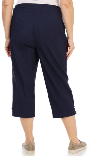Thumbnail 3: Coral Bay Women's Plus Stretch Waist Gold Crest Hem Capris  