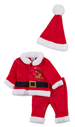 Thumbnail 1: RUDOLPH Baby Boys' 3-Piece Velour Santa Set 
