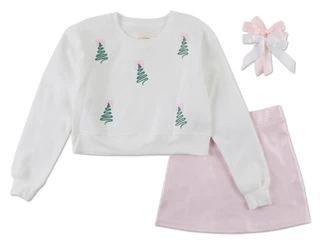 Thumbnail 1: No Comment Girls' 3-Piece Christmas Skirt Set 