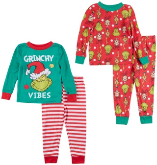 Thumbnail 1: THE GRINCH Boys' 2-Piece Long Sleeve Sleep Set 