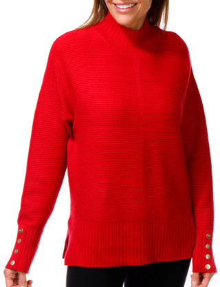 Thumbnail 1: Cyrus Women's Ribbed Button Sleeve Mock Neck Sweater  