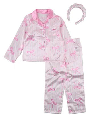 Thumbnail 1: Miss Gwen's OMG Girls' 2-Piece Satin Pajama Set with Headband 