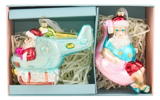 Thumbnail 1: ATELIER Set of 2 Santa Glass Ornaments 