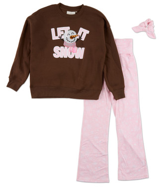 Thumbnail 1: No Comment Girls' 3-Piece Let It Snow Flare Pants Set 