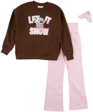 Thumbnail 2: No Comment Girls' 3-Piece Let It Snow Flare Pants Set 