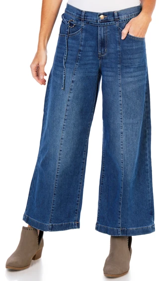 Thumbnail 1: Nanette Lepore Women's High Rise Belted Wide Leg Jeans 