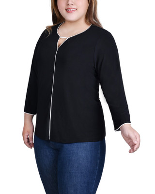Thumbnail 2: Ny Collection NY Collection Plus 3/4 Sleeve Piped Top 