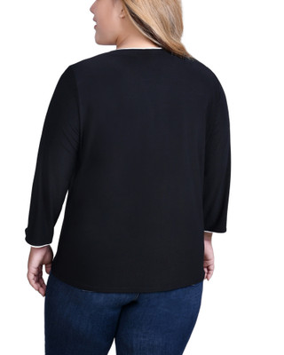 Thumbnail 3: Ny Collection NY Collection Plus 3/4 Sleeve Piped Top 