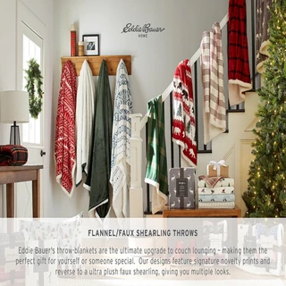 Thumbnail 14: Eddie Bauer Eddie Bauer Mountain Pine Tartan Flannel Reversible Throw 