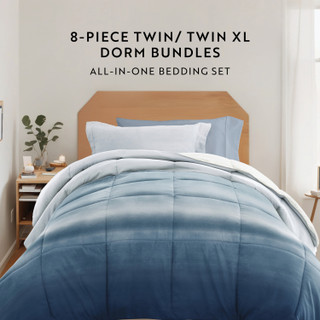 Thumbnail 22: IENJOY HOME 8 Piece Light Blue Patterned Comforter Dorm Set Bundle 
