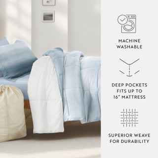 Thumbnail 20: IENJOY HOME 8 Piece Light Blue Patterned Comforter Dorm Set Bundle 