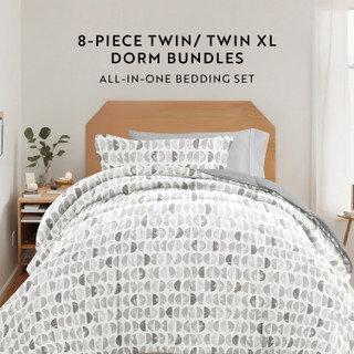 Thumbnail 22: IENJOY HOME 8 Piece Light Gray Patterned Comforter Dorm Set Bundle 